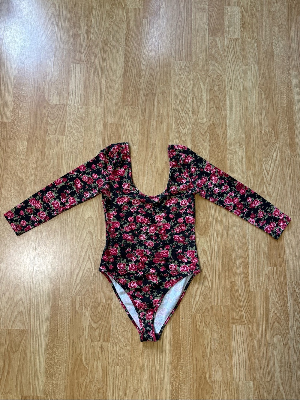Forever 21 Women Floral Long-Sleeve  Bodysuit - Black & Pink - Size S